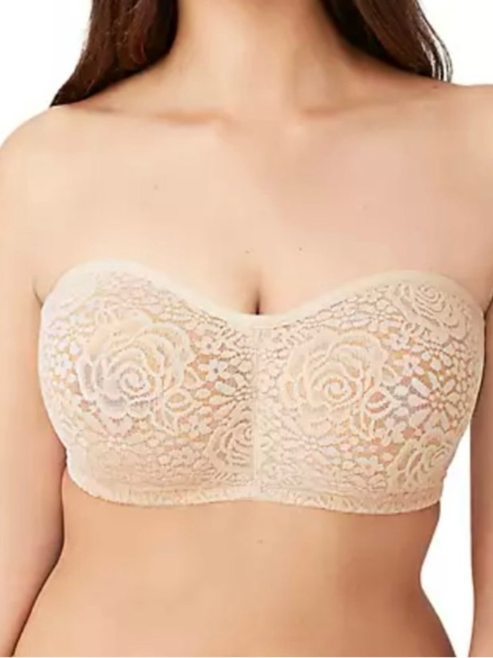 Wacoal Halo Lace Strapless Bra Underwire Unlined Cups Size 38D Sand Beige 854205